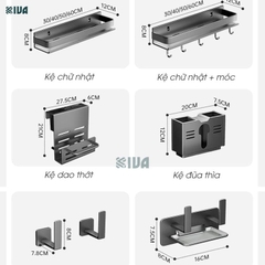 Kệ gia vị nhà bếp đa năng KIVA màu xám, chất liệu thép Carbon, lắp đặt dán tường, khoan tường