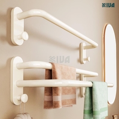 Thanh treo khăn nhà tắm KIVA màu trắng ngà, chất liệu nhôm hàng không, lắp đặt dán tường, khoan tường.