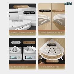 Kệ Đựng Đồ Nhà Tắm KIVA BIG ANGLE Màu Trắng Dán Góc Tường, Để Mỹ Phẩm, Dầu Gội Đầu, Lắp Đặt Bằng 2 Cách.