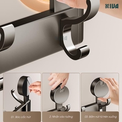 Thanh móc treo đồ, quần áo đa năng KIVA, lắp đặt hút chân không, chất liệu nhôm hàng không cao cấp
