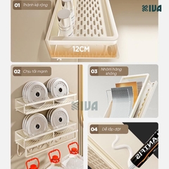 Giá kệ để đồ nhà tắm dán tường KIVA BORO màu trắng kem, lắp đặt dán tường, khoan tường, chất liệu nhôm hàng không.