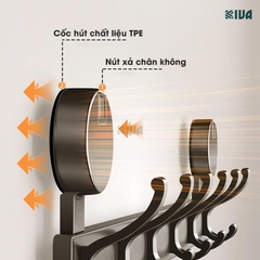 Thanh móc treo đồ, quần áo đa năng KIVA, lắp đặt hút chân không, chất liệu nhôm hàng không cao cấp