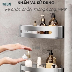 Kệ góc nhôm hàng không KIVA màu bạc, kệ để đồ nhà tắm lắp đặt dán tường, khoan tường