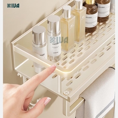 Giá kệ để đồ nhà tắm dán tường KIVA BORO màu trắng kem, lắp đặt dán tường, khoan tường, chất liệu nhôm hàng không.
