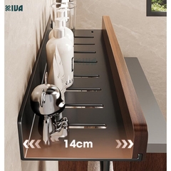 Kệ để đồ nhà tắm, phòng tắm KIVA chất liệu gỗ óc chó, lắp đặt 2 cách, dán tường hoặc khoan tường.
