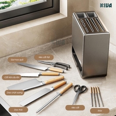 Kệ để dao, đũa, thìa nhà bếp để bàn, dán tường KIVA Chất liệu thép Carbon không gỉ.