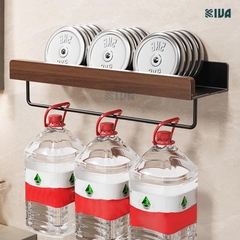 Kệ để đồ nhà tắm, phòng tắm KIVA chất liệu gỗ óc chó, lắp đặt 2 cách, dán tường hoặc khoan tường.