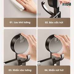 Thanh móc treo đồ, quần áo đa năng KIVA, lắp đặt hút chân không, chất liệu nhôm hàng không cao cấp