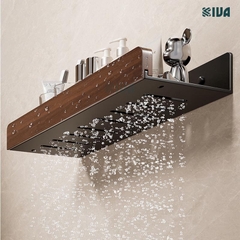 Kệ để đồ nhà tắm, phòng tắm KIVA chất liệu gỗ óc chó, lắp đặt 2 cách, dán tường hoặc khoan tường.