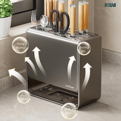 Kệ để dao, đũa, thìa nhà bếp để bàn, dán tường KIVA Chất liệu thép Carbon không gỉ.