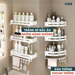 Kệ góc nhà tắm dán tường để đồ KIVA PISCES màu trắng Bắc Âu chất liệu nhôm hàng không cao cấp.