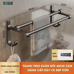 Thanh treo khăn nhà tắm màu xám KIVA chất liệu nhôm hàng không cao cấp, lắp đặt không cần khoan.