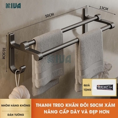 Thanh treo khăn nhà tắm màu xám KIVA chất liệu nhôm hàng không cao cấp, lắp đặt không cần khoan.