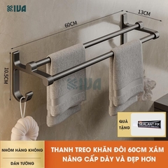 Thanh treo khăn nhà tắm màu xám KIVA chất liệu nhôm hàng không cao cấp, lắp đặt không cần khoan.