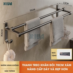 Thanh treo khăn nhà tắm màu xám KIVA chất liệu nhôm hàng không cao cấp, lắp đặt không cần khoan.