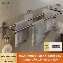 Thanh treo khăn nhà tắm màu xám KIVA chất liệu nhôm hàng không cao cấp, lắp đặt không cần khoan.