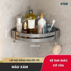 Kệ góc phòng tắm để đồ dán tường KIVA màu xám, chất liệu nhôm hàng không, lắp đặt dán tường và khoan tường.