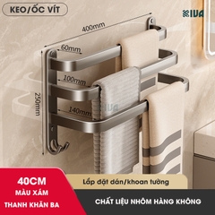 Thanh treo khăn nhà tắm màu xám KIVA chất liệu nhôm hàng không cao cấp, lắp đặt không cần khoan.