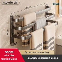 Thanh treo khăn nhà tắm màu xám KIVA chất liệu nhôm hàng không cao cấp, lắp đặt không cần khoan.