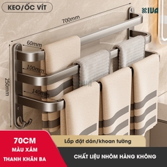Thanh treo khăn nhà tắm màu xám KIVA chất liệu nhôm hàng không cao cấp, lắp đặt không cần khoan.