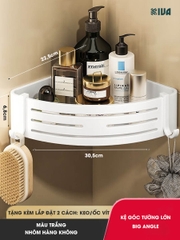 Kệ Đựng Đồ Nhà Tắm KIVA BIG ANGLE Màu Trắng Dán Góc Tường, Để Mỹ Phẩm, Dầu Gội Đầu, Lắp Đặt Bằng 2 Cách.