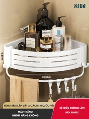 Kệ Đựng Đồ Nhà Tắm KIVA BIG ANGLE Màu Trắng Dán Góc Tường, Để Mỹ Phẩm, Dầu Gội Đầu, Lắp Đặt Bằng 2 Cách.