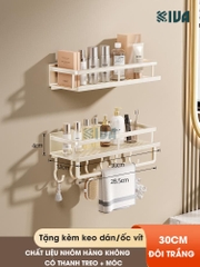 Giá kệ để đồ nhà tắm dán tường KIVA BORO màu trắng kem, lắp đặt dán tường, khoan tường, chất liệu nhôm hàng không.