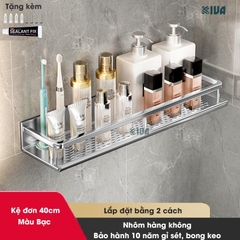 Giá kệ để đồ nhà tắm dán tường KIVA BORO màu trắng kem, lắp đặt dán tường, khoan tường, chất liệu nhôm hàng không.