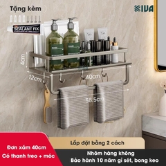 Giá kệ nhà tắm để đồ dán tường KIVA BORO, chất liệu nhôm hàng không cao cấp, bảo hành 10 năm.