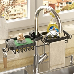 Giá kệ để đồ rửa bát KIVA chất liệu thép Carbon, trang bị thêm thanh treo khăn, để đồ đa năng.