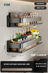 Kệ gia vị nhà bếp đa năng KIVA màu xám, chất liệu thép Carbon, lắp đặt dán tường, khoan tường