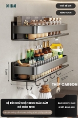 Kệ gia vị nhà bếp đa năng KIVA màu xám, chất liệu thép Carbon, lắp đặt dán tường, khoan tường