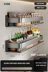 Kệ gia vị nhà bếp đa năng KIVA màu xám, chất liệu thép Carbon, lắp đặt dán tường, khoan tường