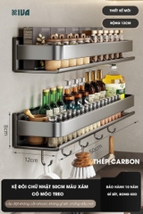 Kệ gia vị nhà bếp đa năng KIVA màu xám, chất liệu thép Carbon, lắp đặt dán tường, khoan tường