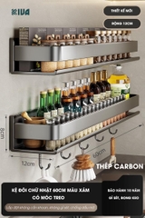 Kệ gia vị nhà bếp đa năng KIVA màu xám, chất liệu thép Carbon, lắp đặt dán tường, khoan tường