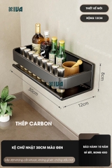 Kệ gia vị nhà bếp đa năng KIVA màu xám, chất liệu thép Carbon, lắp đặt dán tường, khoan tường