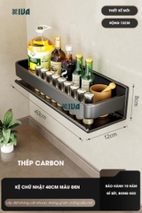 Kệ gia vị nhà bếp đa năng KIVA màu xám, chất liệu thép Carbon, lắp đặt dán tường, khoan tường