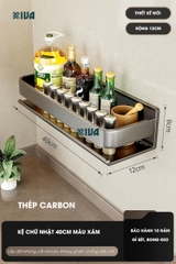 Kệ gia vị nhà bếp đa năng KIVA màu xám, chất liệu thép Carbon, lắp đặt dán tường, khoan tường