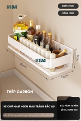 Kệ gia vị nhà bếp đa năng KIVA màu xám, chất liệu thép Carbon, lắp đặt dán tường, khoan tường