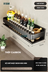 Kệ gia vị nhà bếp đa năng KIVA màu xám, chất liệu thép Carbon, lắp đặt dán tường, khoan tường