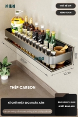 Kệ gia vị nhà bếp đa năng KIVA màu xám, chất liệu thép Carbon, lắp đặt dán tường, khoan tường
