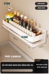 Kệ gia vị nhà bếp đa năng KIVA màu xám, chất liệu thép Carbon, lắp đặt dán tường, khoan tường