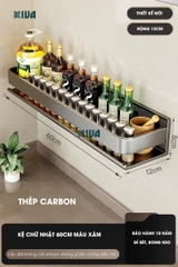 Kệ gia vị nhà bếp đa năng KIVA màu xám, chất liệu thép Carbon, lắp đặt dán tường, khoan tường