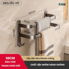 Thanh treo khăn nhà tắm màu xám KIVA chất liệu nhôm hàng không cao cấp, lắp đặt không cần khoan.