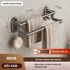 Thanh treo khăn, kệ để khăn KIVA, chất liệu nhôm hàng không cao cấp, lắp đặt dán tường.