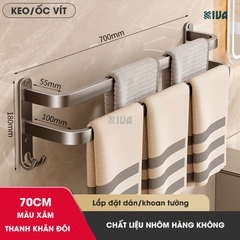 Thanh treo khăn nhà tắm màu xám KIVA chất liệu nhôm hàng không cao cấp, lắp đặt không cần khoan.