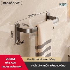 Thanh treo khăn nhà tắm màu xám KIVA chất liệu nhôm hàng không cao cấp, lắp đặt không cần khoan.