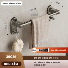 Thanh treo khăn, kệ để khăn KIVA, chất liệu nhôm hàng không cao cấp, lắp đặt dán tường.