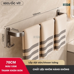 Thanh treo khăn nhà tắm màu xám KIVA chất liệu nhôm hàng không cao cấp, lắp đặt không cần khoan.