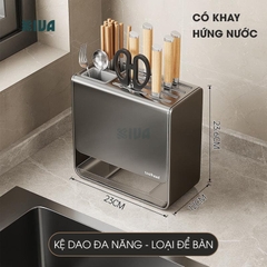 Kệ để dao, đũa, thìa nhà bếp để bàn, dán tường KIVA Chất liệu thép Carbon không gỉ.